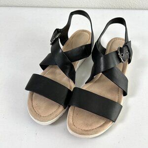 Easy Spirit Helix Flat Sandals Womens 10 M Black Leather Strappy Open Toe